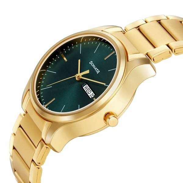 Sonata Quartz Analog with Day and Date Green Dial Stainless Steel Strap Watch for Men - Image 4