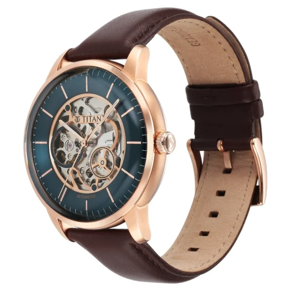 Titan Mechanical Green Dial Automatic watch for Men with Leather Strap - Image 4
