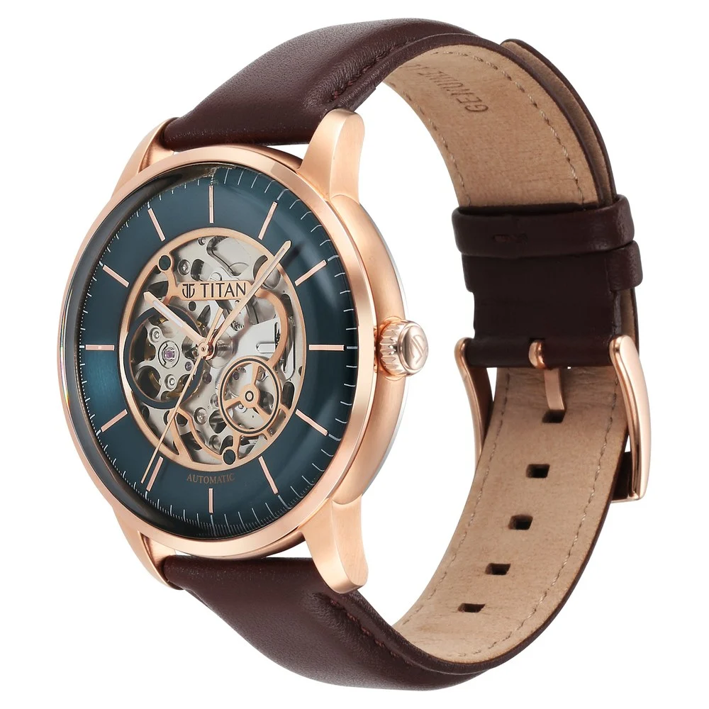 Titan Mechanical Green Dial Automatic watch for Men with Leather Strap - Image 4