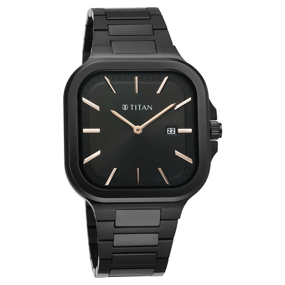 Titan Classique Slim Square Quartz Analog with Date Black Dial Stainless Steel Strap Watch for Men - Image 3