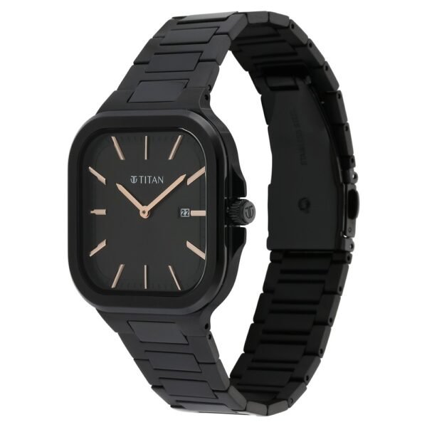 Titan Classique Slim Square Quartz Analog with Date Black Dial Stainless Steel Strap Watch for Men - Image 4