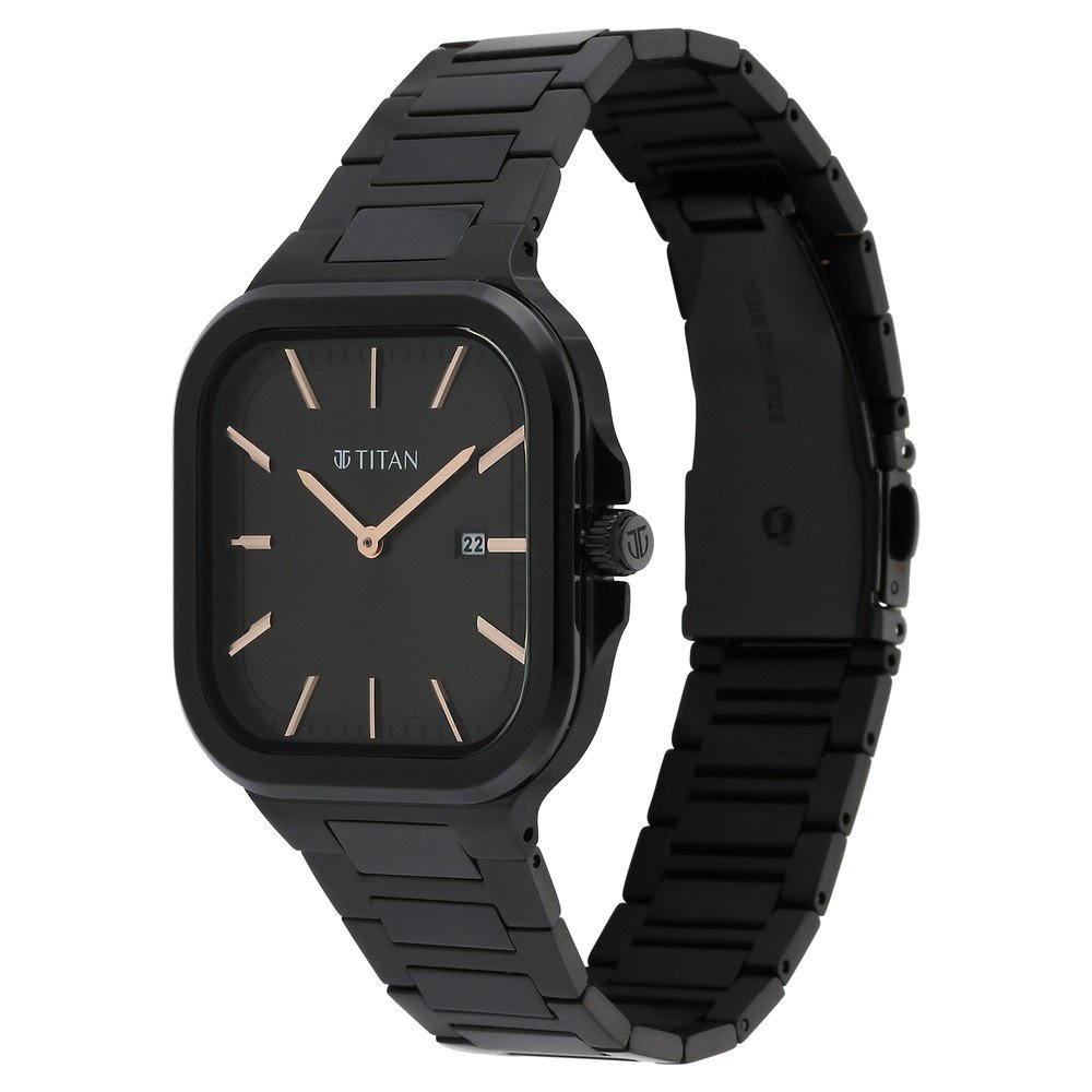 Titan Classique Slim Square Quartz Analog with Date Black Dial Stainless Steel Strap Watch for Men - Image 4