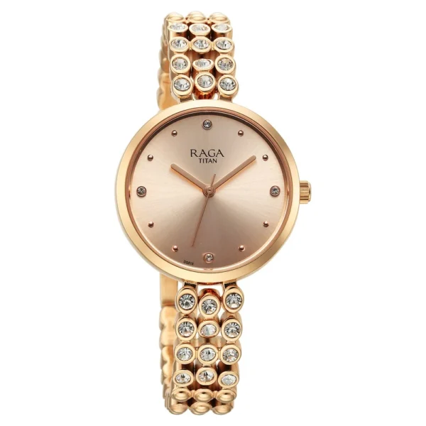 Titan Raga Showstopper Quartz Analog Rose Gold Dial Metal Strap Watch for Women - Image 3