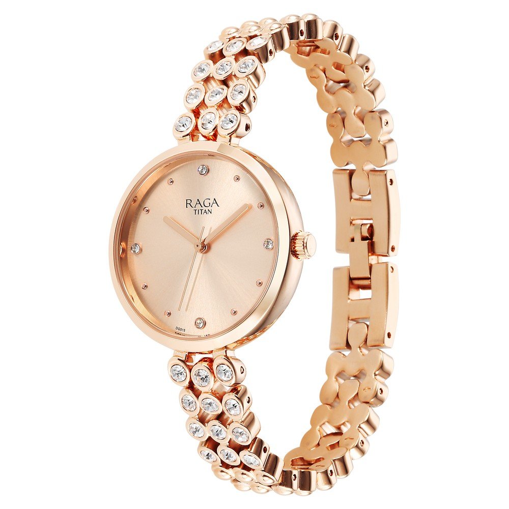 Titan Raga Showstopper Quartz Analog Rose Gold Dial Metal Strap Watch for Women - Image 4