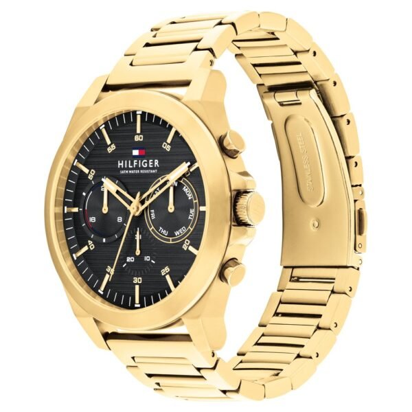 Tommy Hilfiger Black Dial Golden Colour Stainless Steel Strap Watch for Men (TH1710520)) - Image 3
