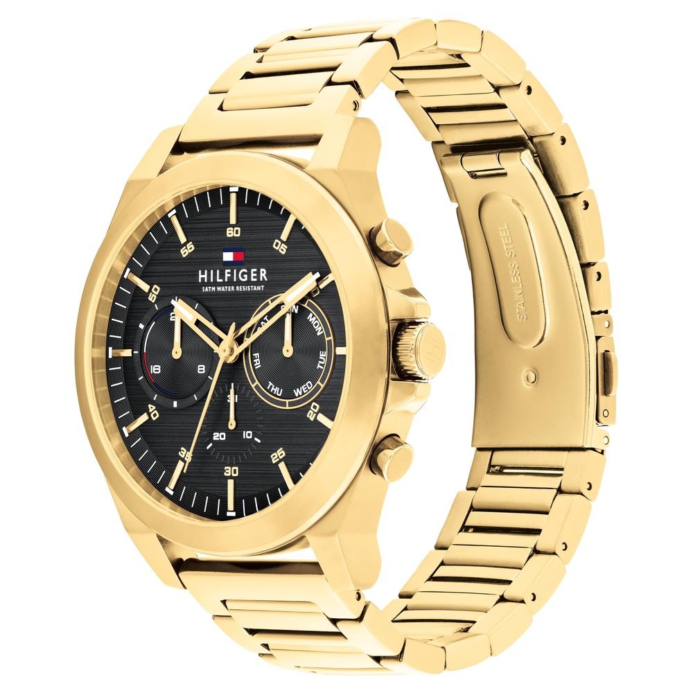 Tommy Hilfiger Black Dial Golden Colour Stainless Steel Strap Watch for Men (TH1710520)) - Image 3